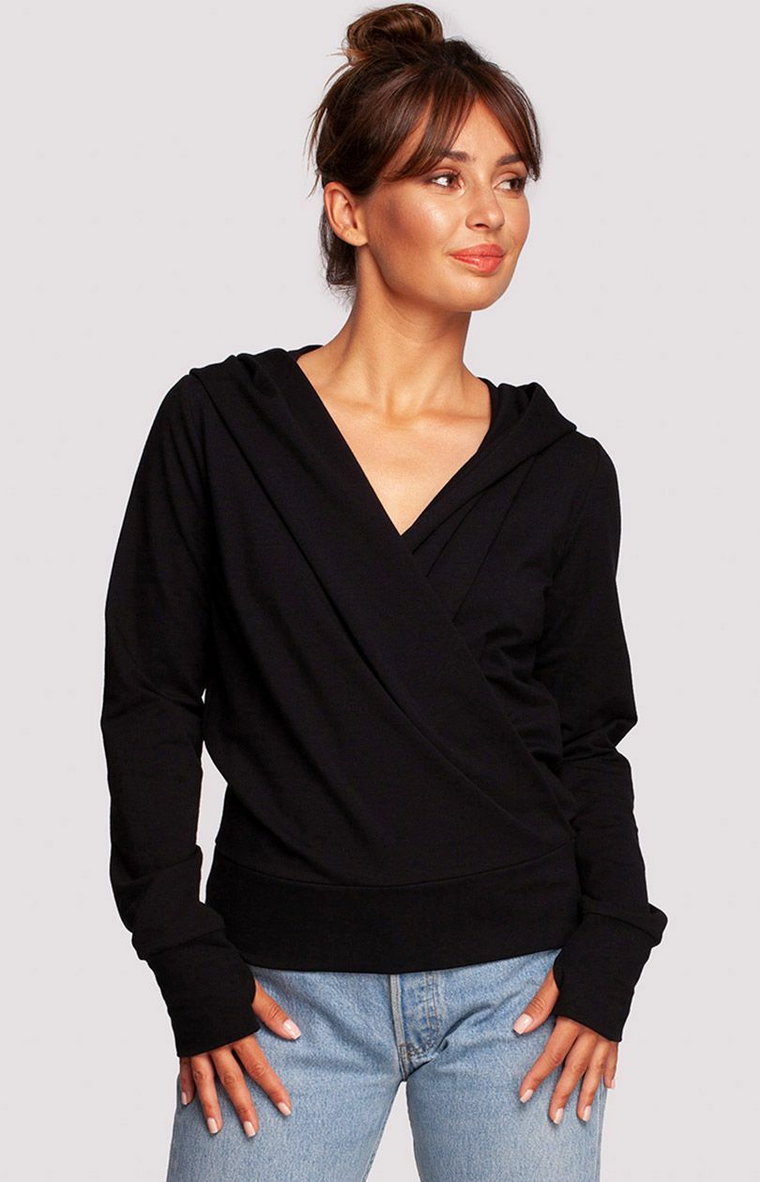 Bluza na zakładkę z kapturem w kolorze czarnym B246, Kolor czarny, Rozmiar L, BE
