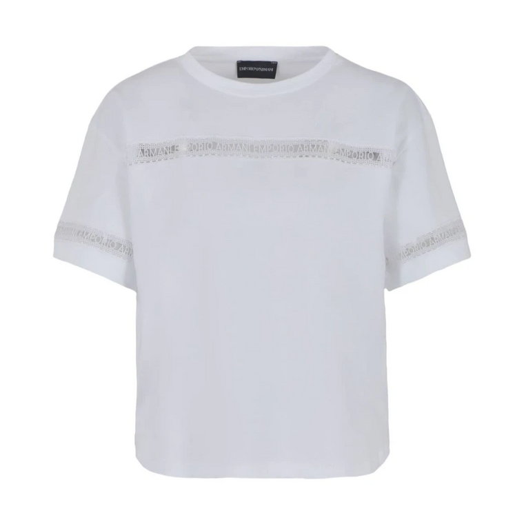 Biała Bawełniana Koszulka z Logo Haftem Emporio Armani