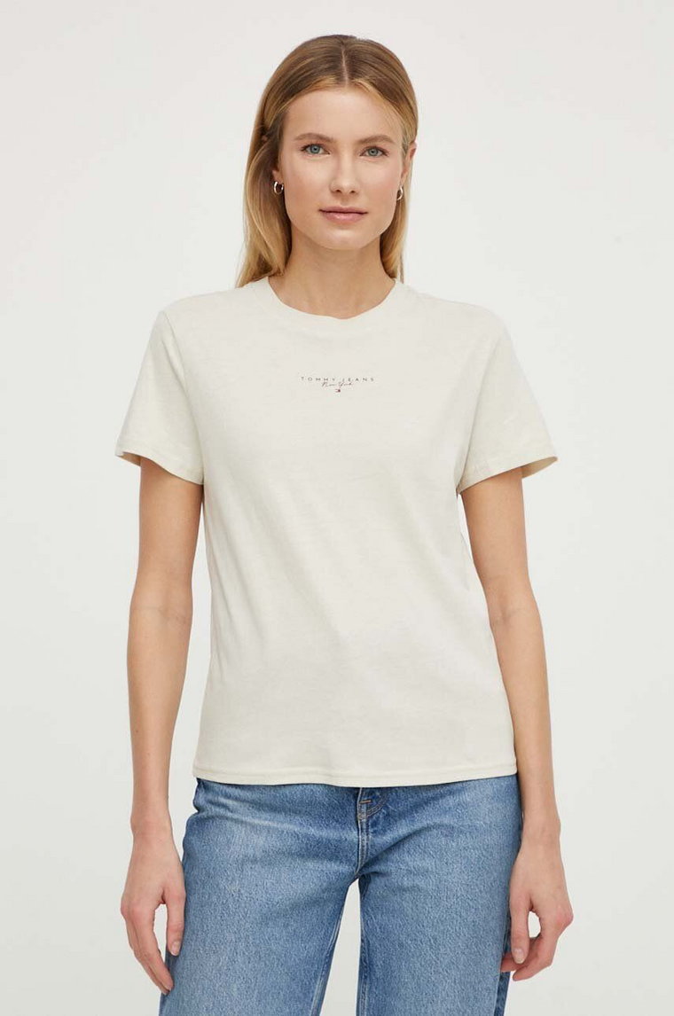 Tommy Jeans t-shirt bawełniany damski kolor beżowy DW0DW17828