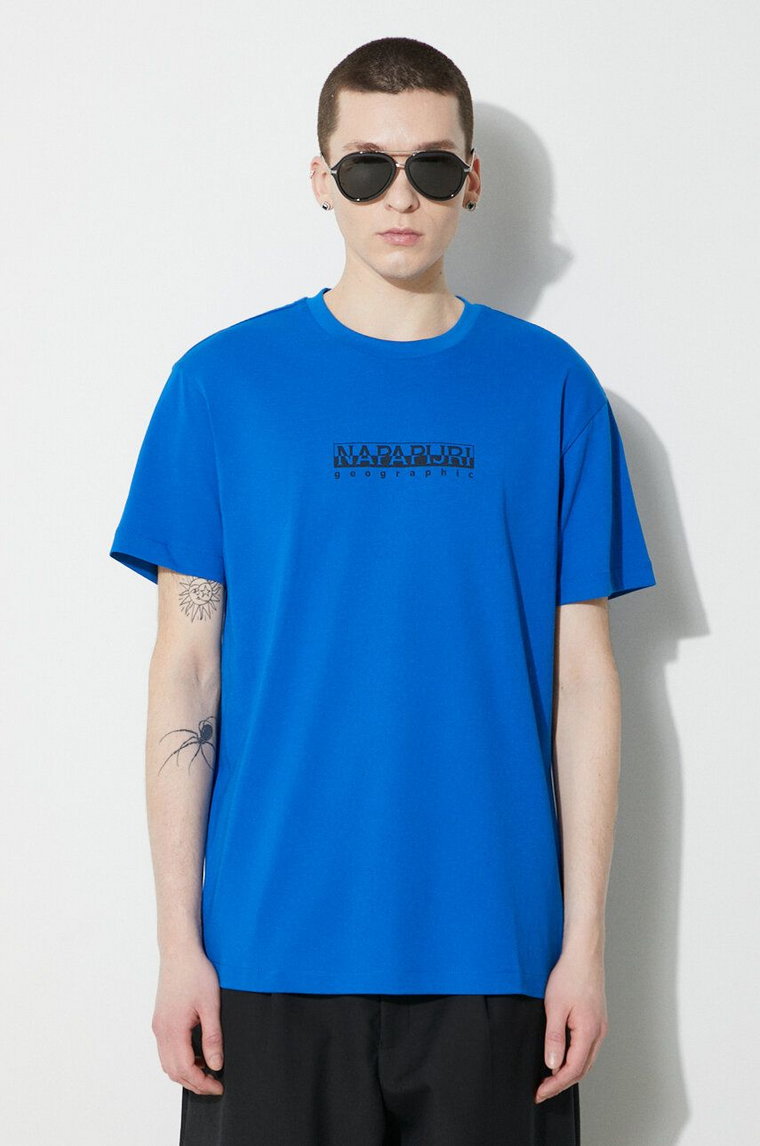 Napapijri t-shirt bawełniany S-Box Ss 4 męski kolor niebieski z nadrukiem NP0A4H8SB2L1