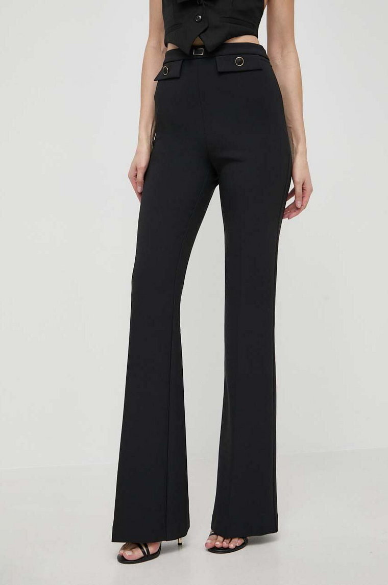 Elisabetta Franchi spodnie damskie kolor czarny dzwony high waist PA02941E2