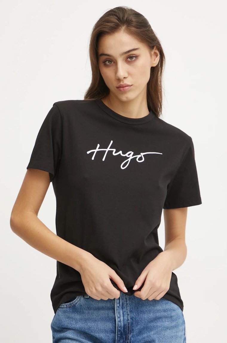 HUGO t-shirt bawełniany damski kolor czarny 50535491