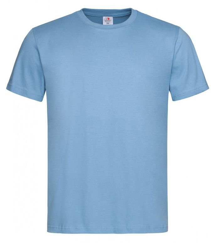 Jasny Niebieski Bawełniany T-Shirt Męski Bez Nadruku -STEDMAN- Koszulka, Krótki Rękaw, Basic, U-neck