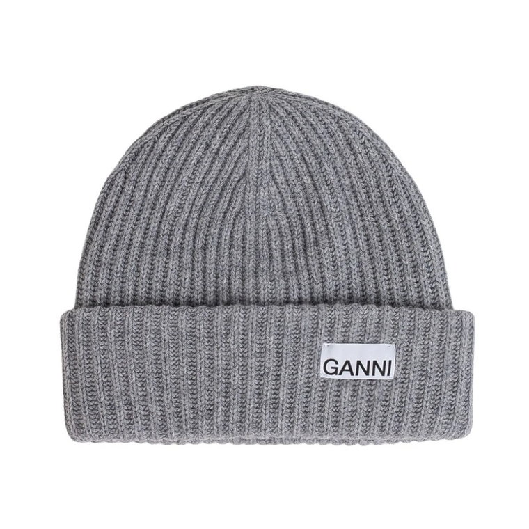 Szara czapka z haftowanym logo Ganni