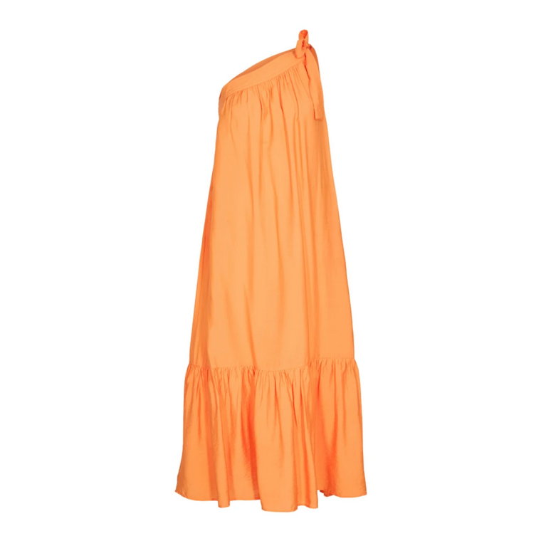 Pomarańczowa Asymetryczna Sukienka z Dekoltem na Ramionach Co'Couture