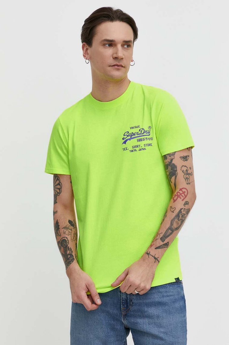 Superdry t-shirt bawełniany męski kolor żółty z nadrukiem