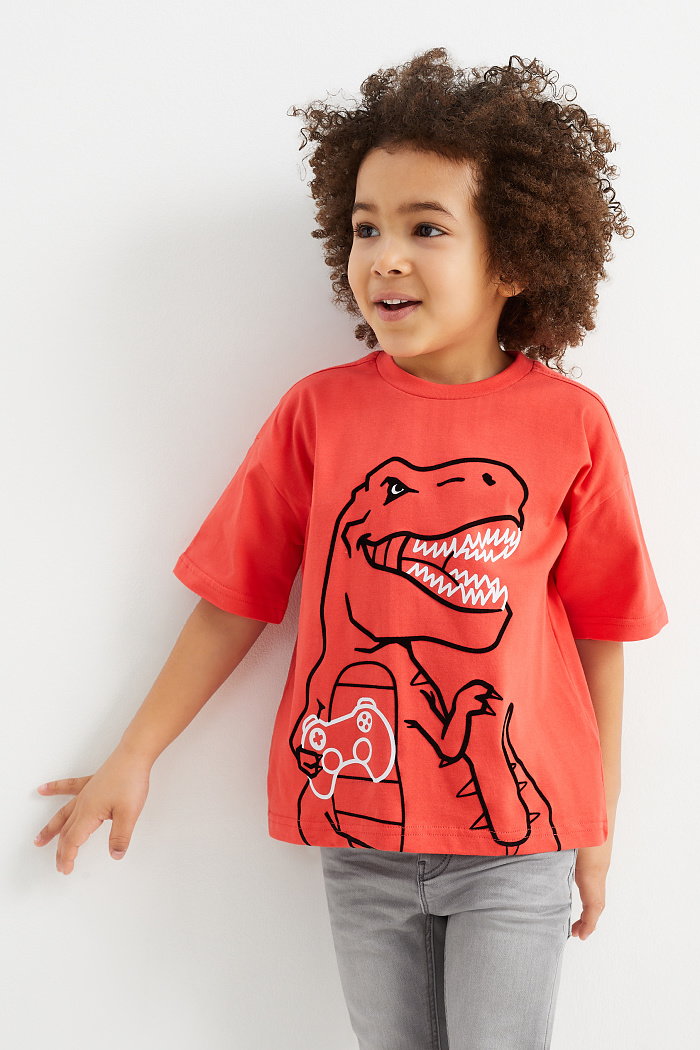 C&A Dinozaur-koszulka z krótkim rękawem, Czerwony, Rozmiar: 134