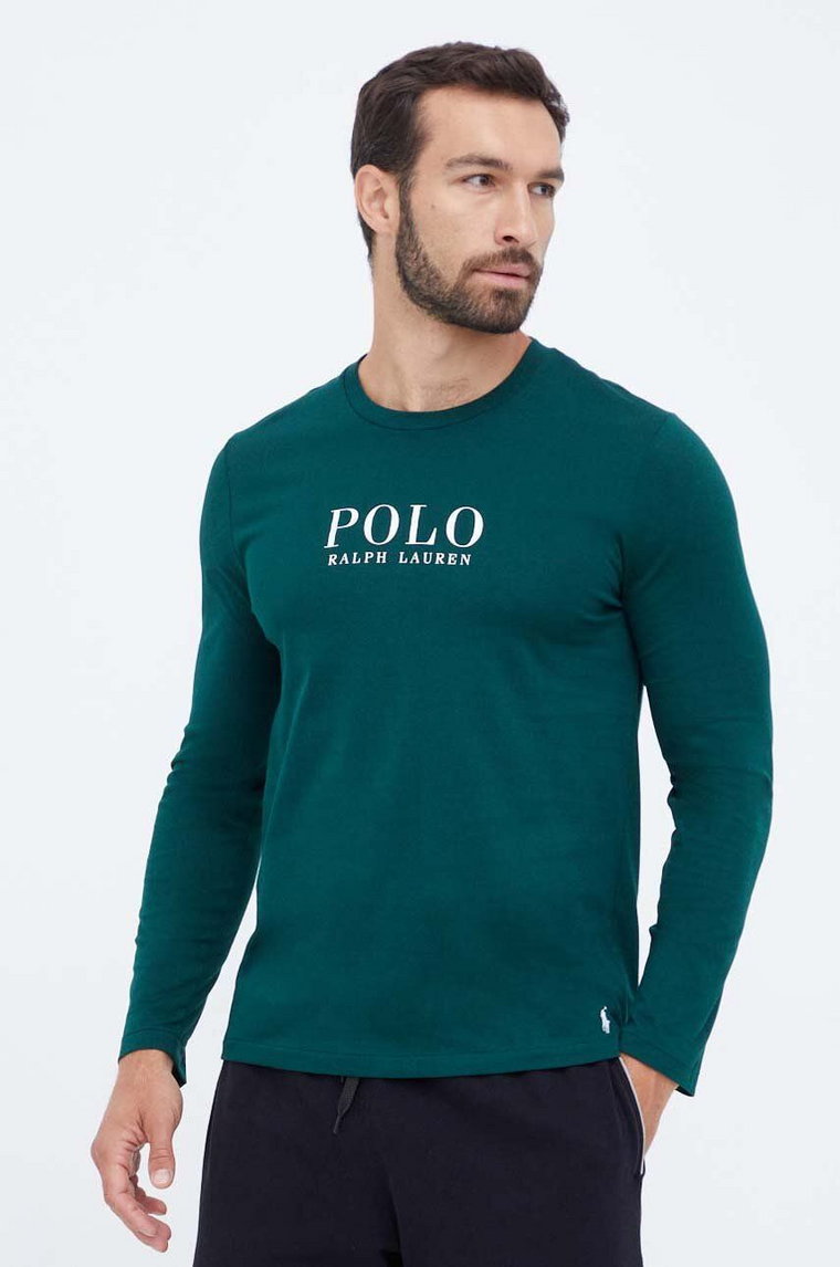 Polo Ralph Lauren longsleeve piżamowy bawełniany kolor zielony z nadrukiem