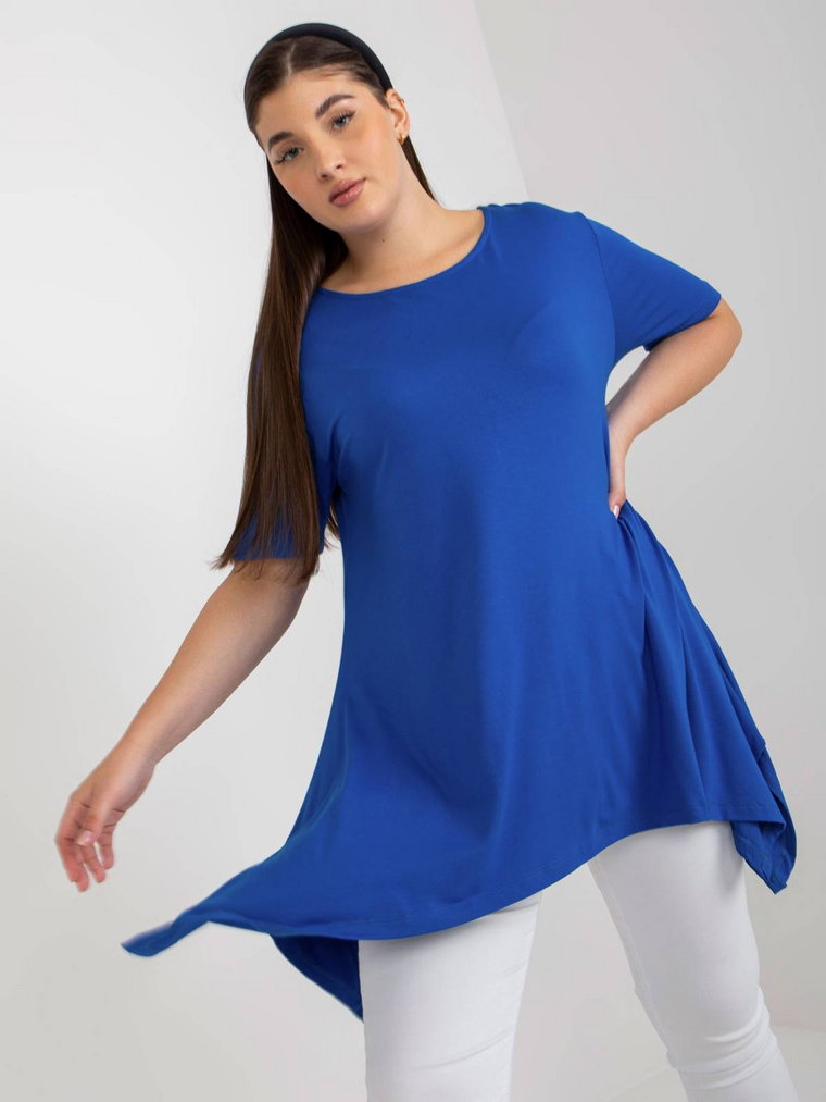 Bluzka plus size ciemny niebieski casual codzienna dekolt okrągły rękaw krótki