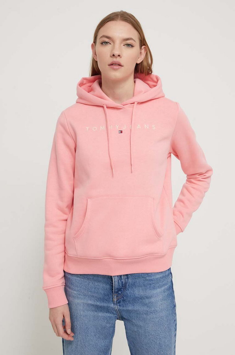 Tommy Jeans bluza damska kolor różowy z kapturem z aplikacją DW0DW17324