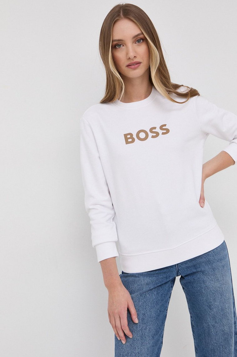 BOSS bluza bawełniana 50468357 damska kolor biały z nadrukiem