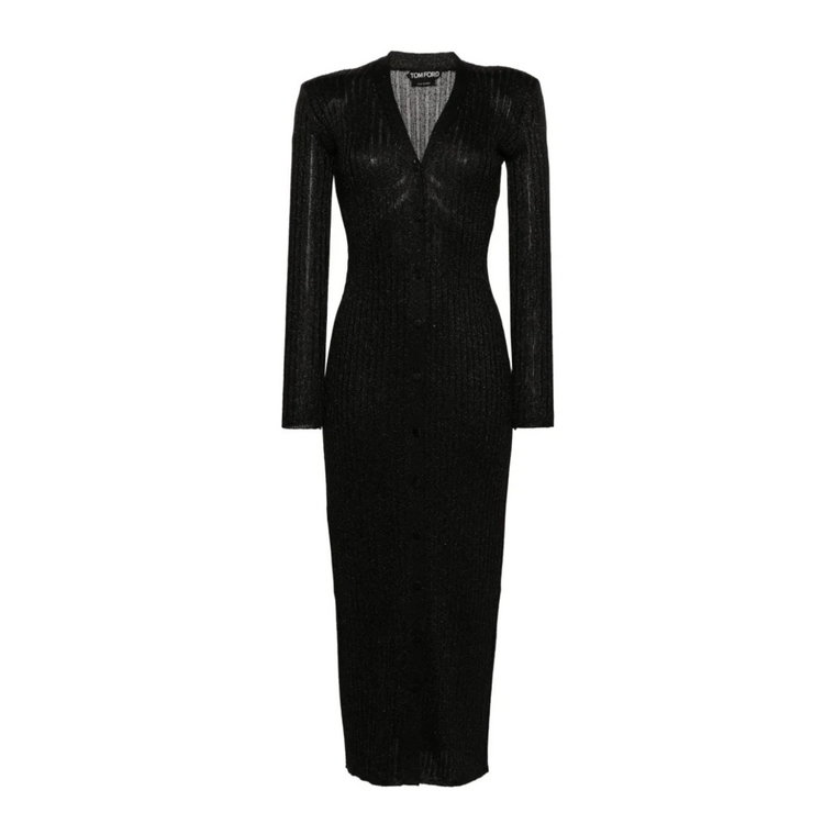Czarna Dzianinowa Sukienka z Dekoltem V Tom Ford