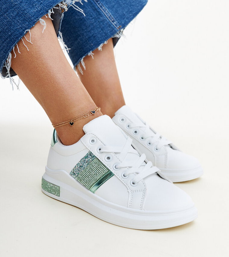 Biało-zielone sneakersy z cyrkoniami Giulia