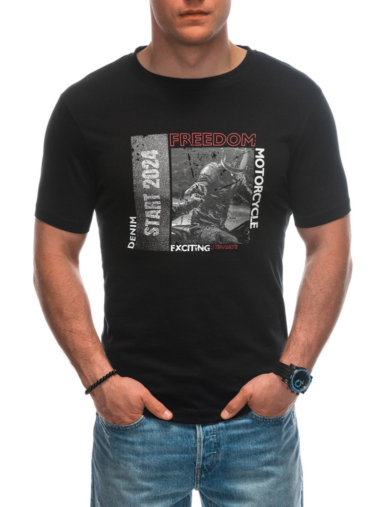 T-shirt męski z nadrukiem S1952 - czarny