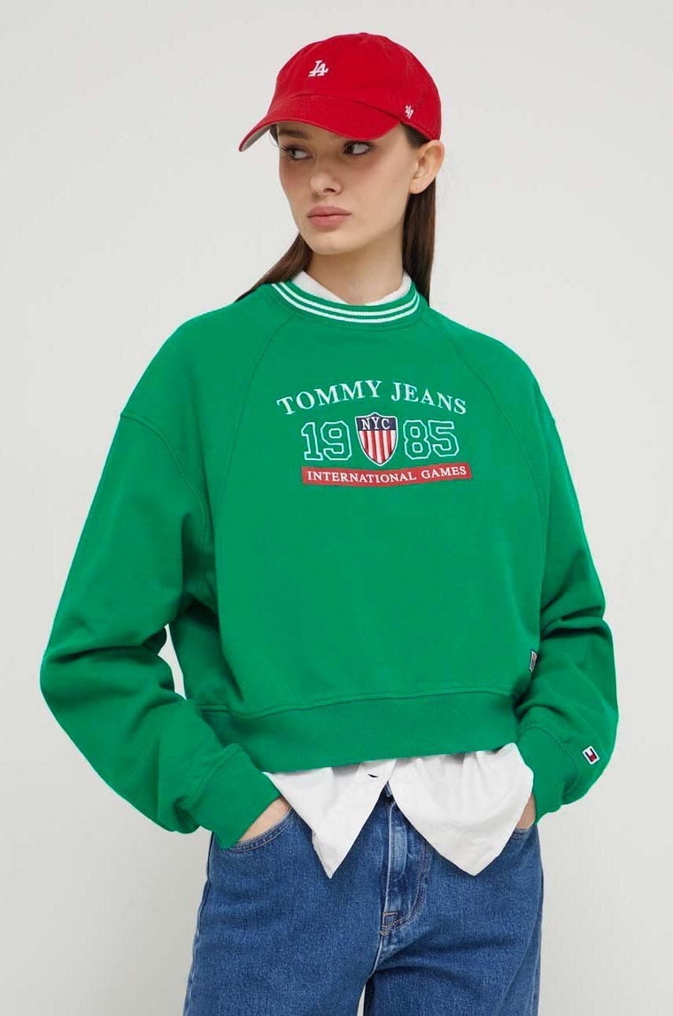 Tommy Jeans bluza Archive Games damska kolor zielony z aplikacją DW0DW18537