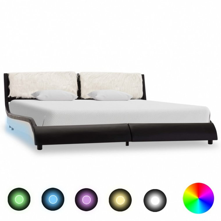 Rama łóżka z LED, czarno-biała, sztuczna skóra, 180 x 200 cm kod: V-280381