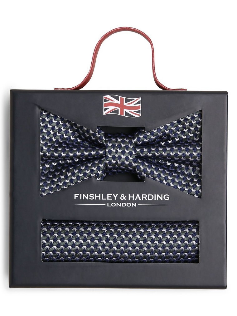 Finshley & Harding London Muszka i poszetka męska z jedwabiu Mężczyźni Jedwab niebieski|zielony|beżowy wzorzysty, ONE SIZE