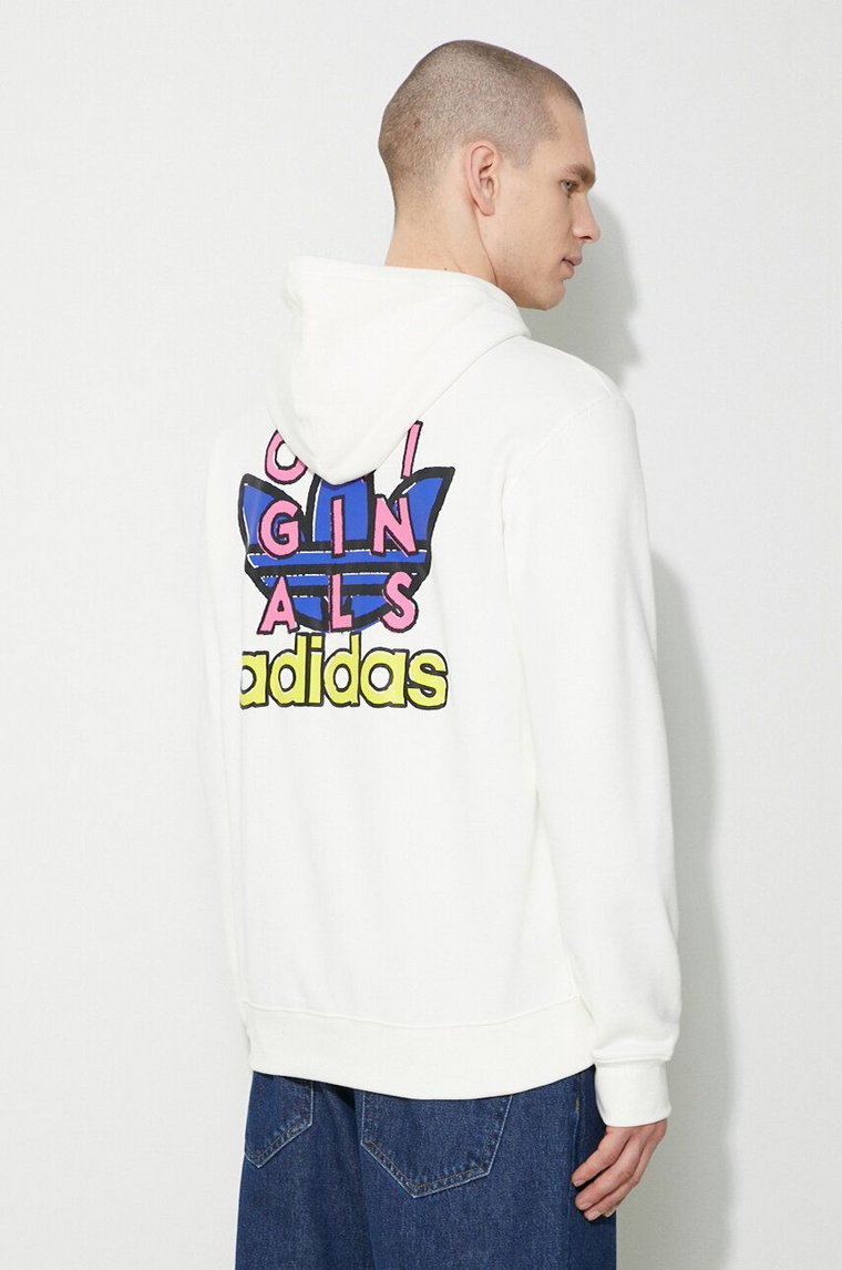 adidas Originals bluza bawełniana męska kolor beżowy z kapturem z nadrukiem IS2916