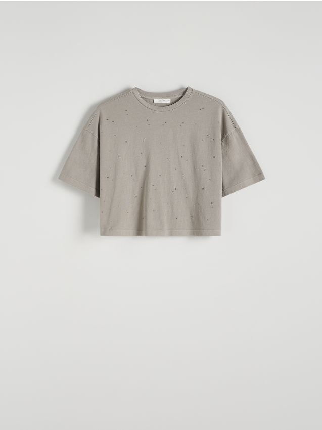 Reserved - T-shirt z aplikacją - jasnoszary