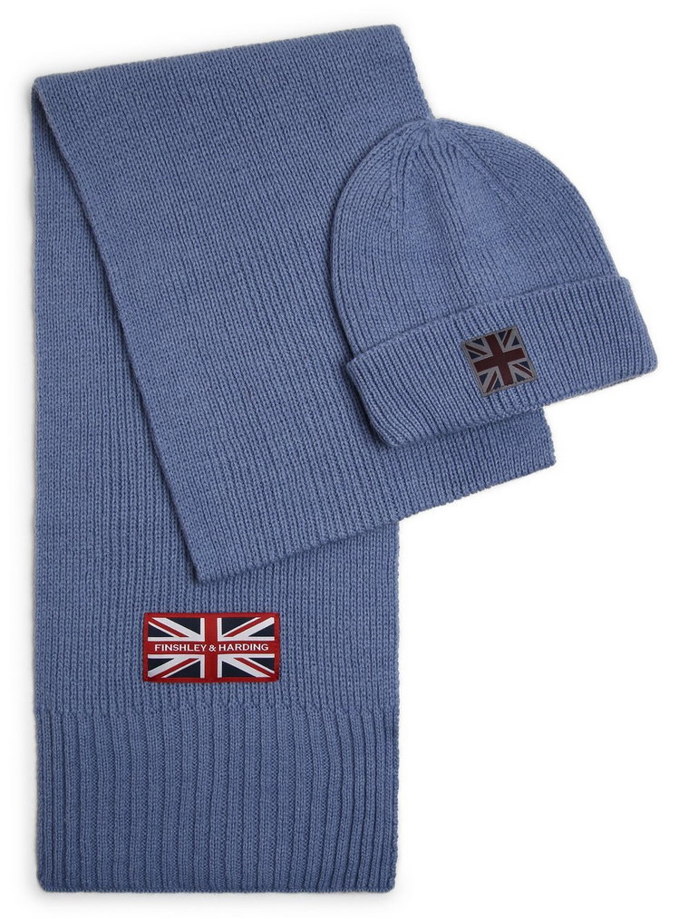 Finshley & Harding London - Szalik męski i czapka, niebieski