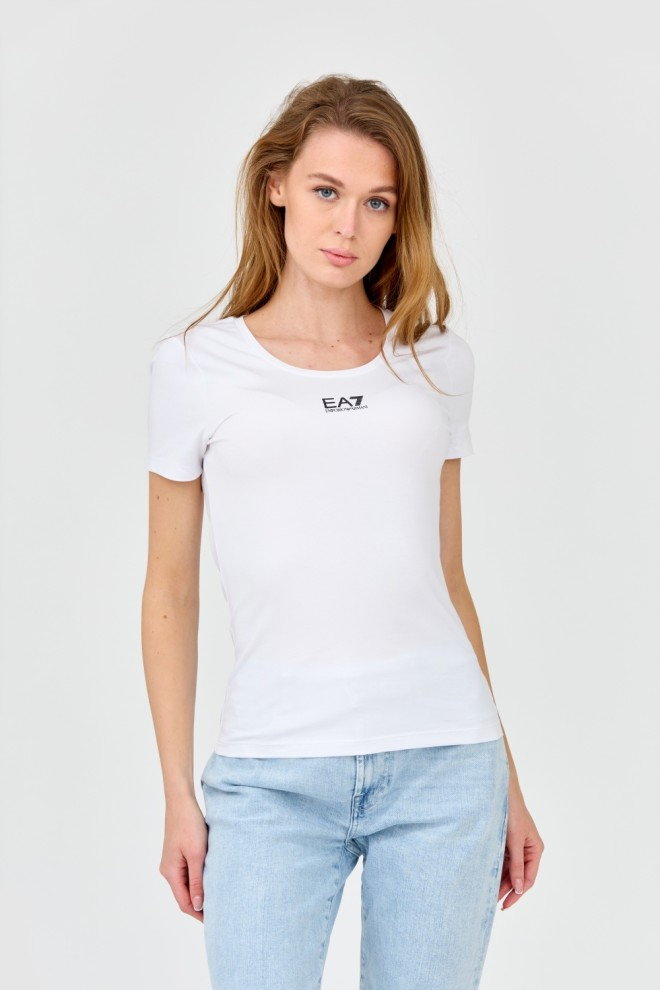 EA7 Damski t-shirt biały z logo na środku