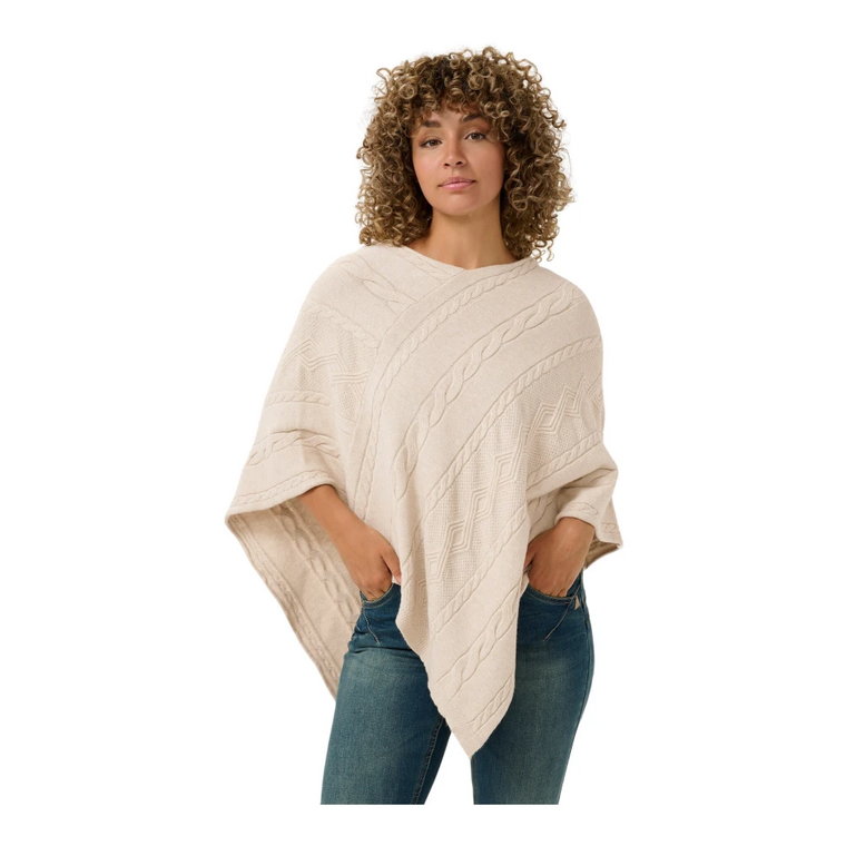 Oversize Sweter Ponczo z Pięknym Wzorem Cream