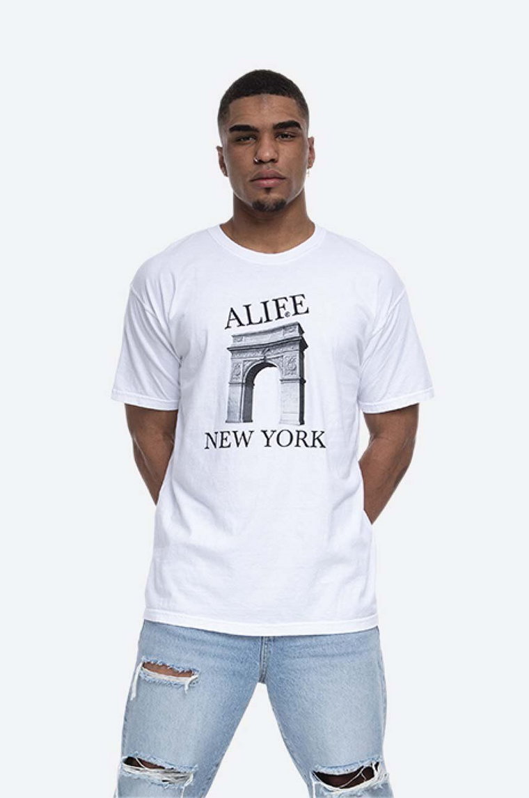 Alife t-shirt bawełniany Washington Square kolor czarny wzorzysty ALISS20-48 WHITE/BLACK ALISS20.48-WHITE.BL