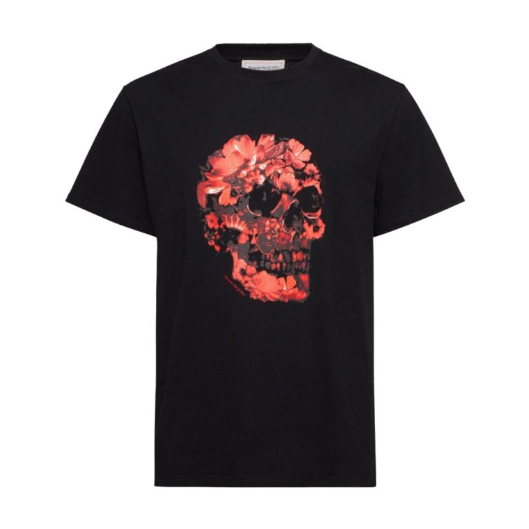 T-shirt z nadrukiem kwiatów i czaszki Alexander McQueen