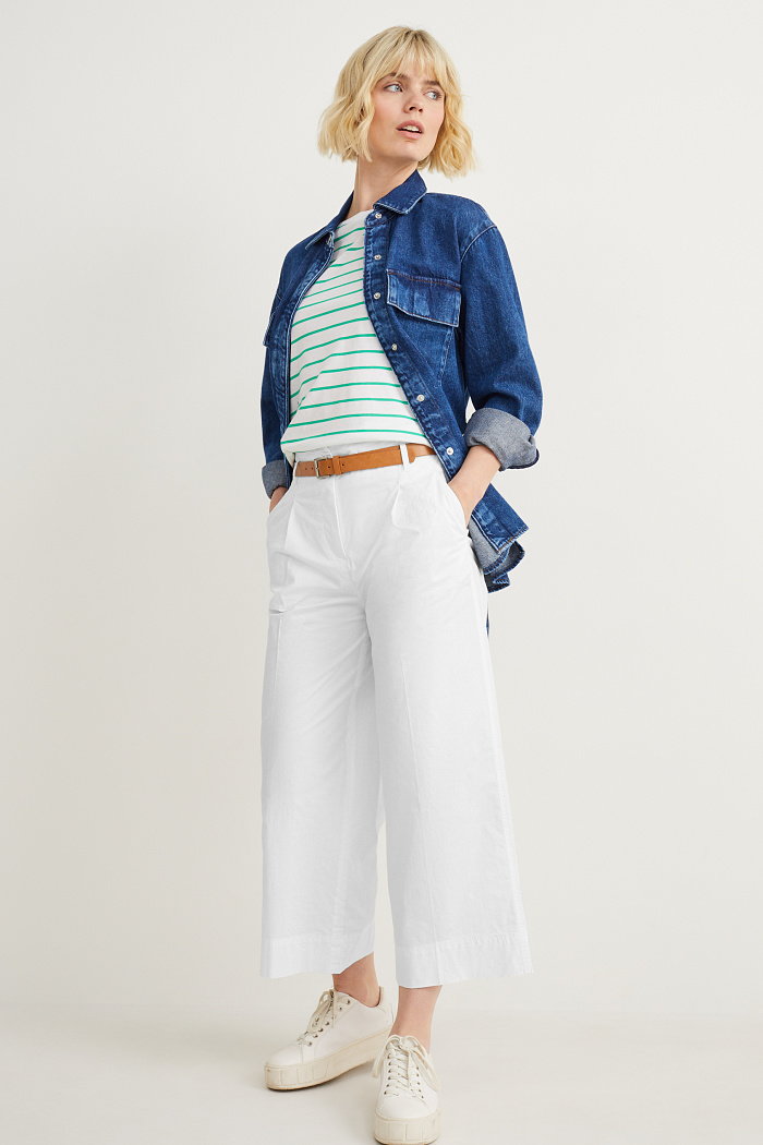 C&A Spodnie materiałowe-wysoki stan-szerokie nogawki, Biały, Rozmiar: 38