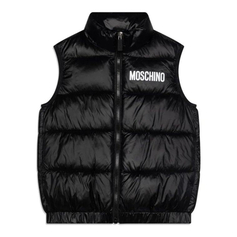 Czarny Unisex Logo Napisy Miś Gilet Moschino