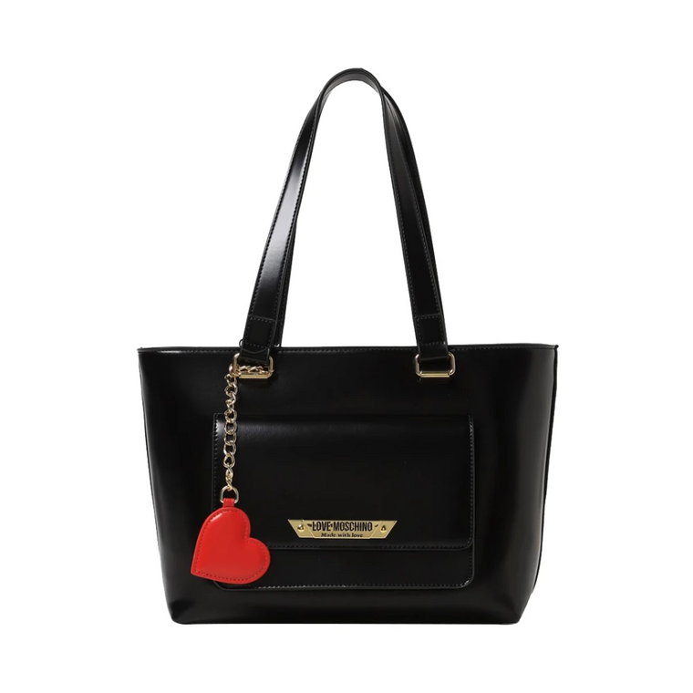 Czarna Torba Shopper z Zamkiem Moschino