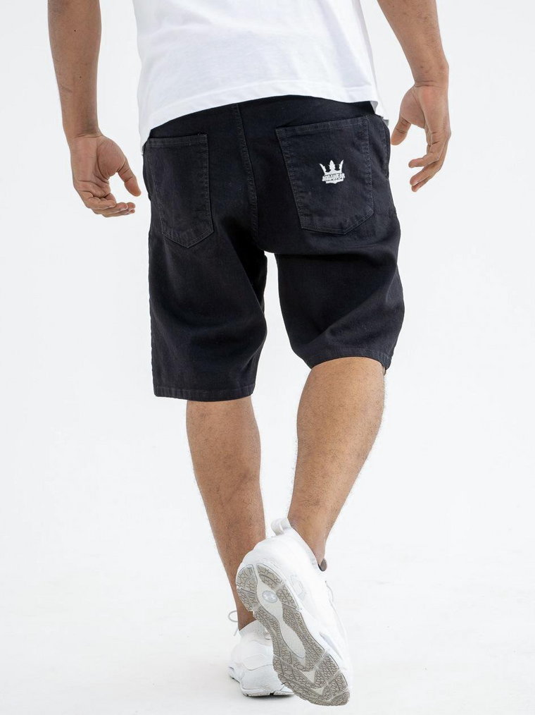 Krótkie Spodenki Jeansowe Ze Ściągaczem Męskie Czarne / Białe Jigga Wear Crown Pocket