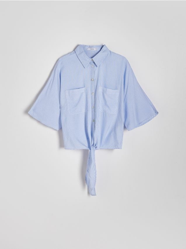 Reserved - Krótka koszula z wiązaniem - jasnoniebieski