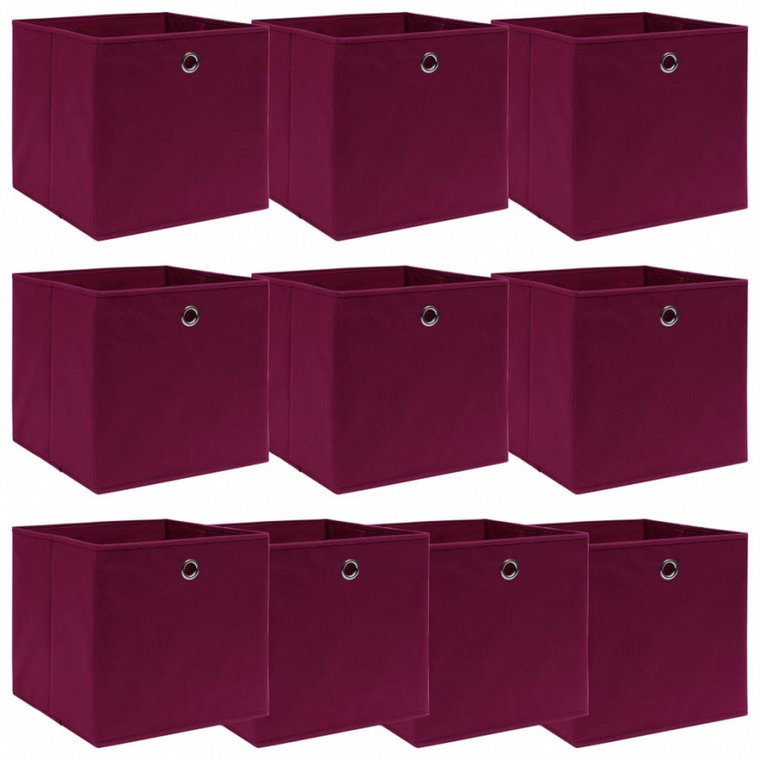 10 pudełek z pokrywami, ciemnoczerwone, 32x32x32 cm, tkanina kod: V-288343