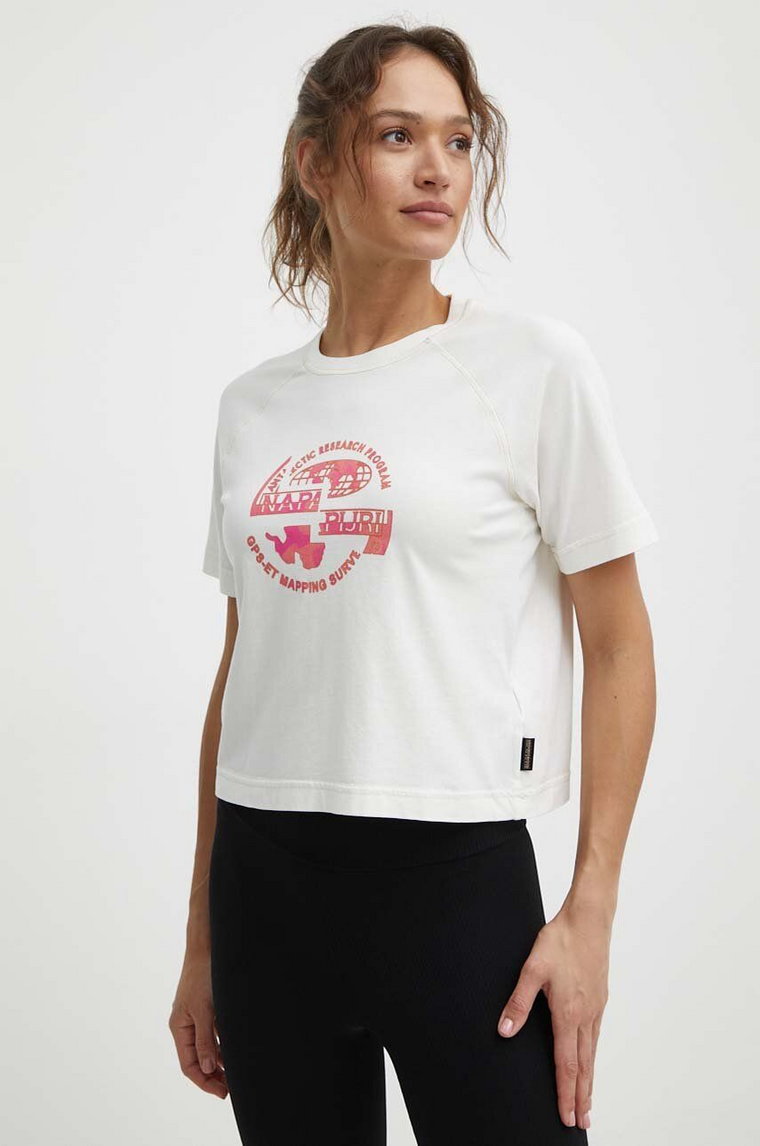 Napapijri t-shirt bawełniany S-Aberdeen damski kolor beżowy NP0A4HOIN1A1