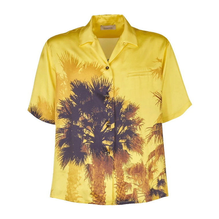 Żółta koszula do kręgli z wzorem palmowym Laneus