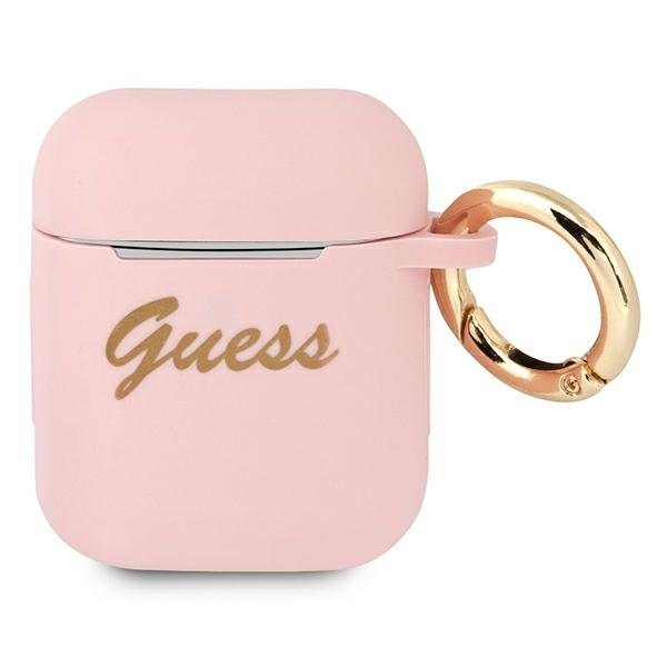 Guess GUA2SSSI AirPods cover różowy/pink Silicone Vintage Script