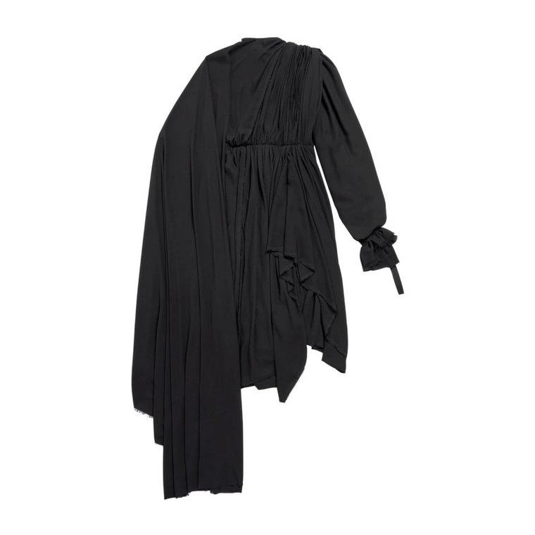 Czarna Drapowana Asymetryczna Sukienka Balenciaga