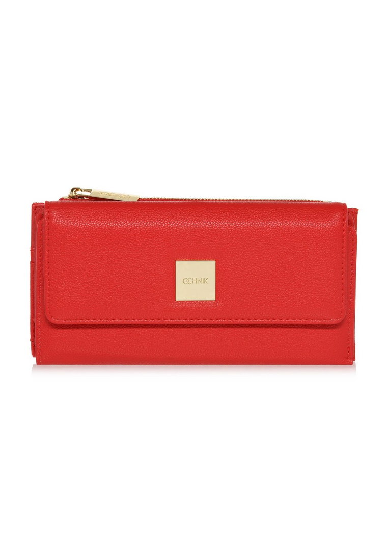 Duży czerwony portfel damski z logo
