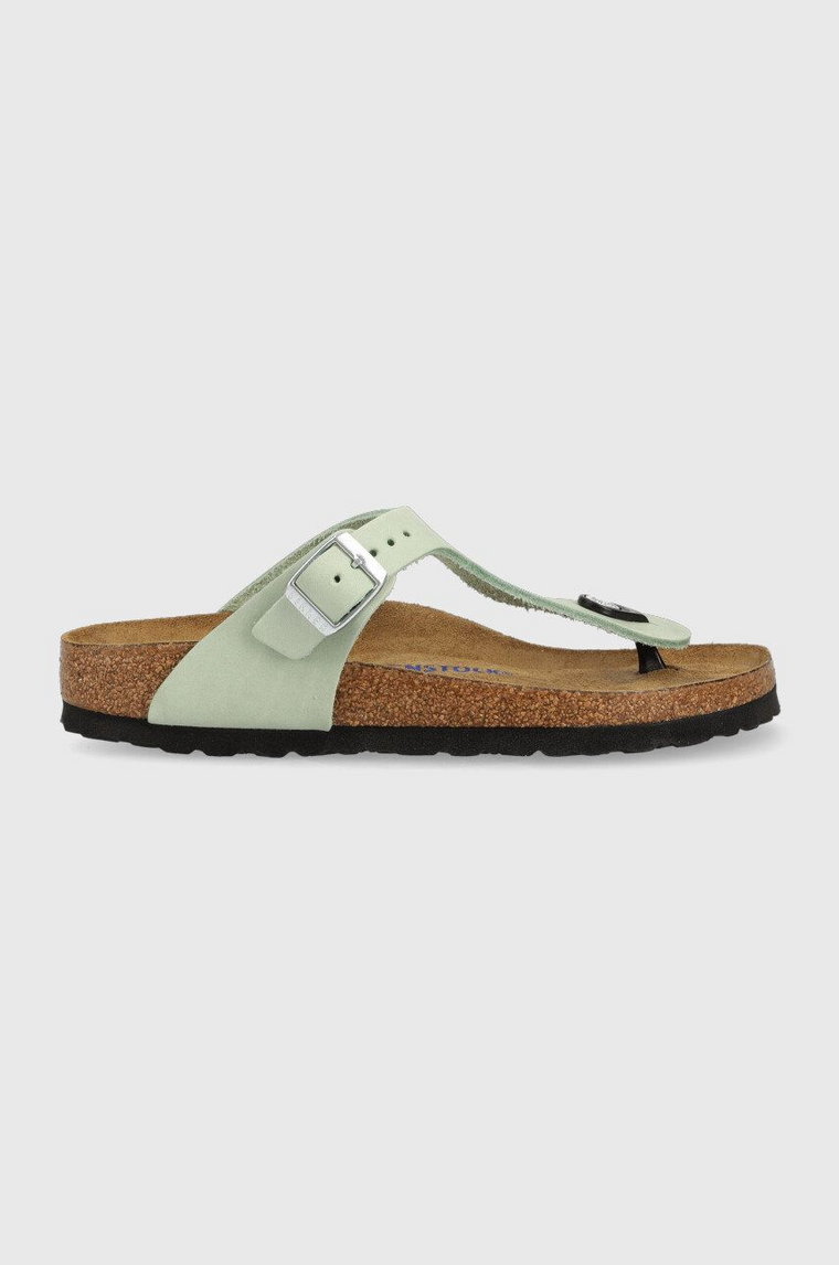 Birkenstock japonki zamszowe Gizeh SFB damskie kolor zielony na płaskim obcasie 1024062 1024062-Matcha