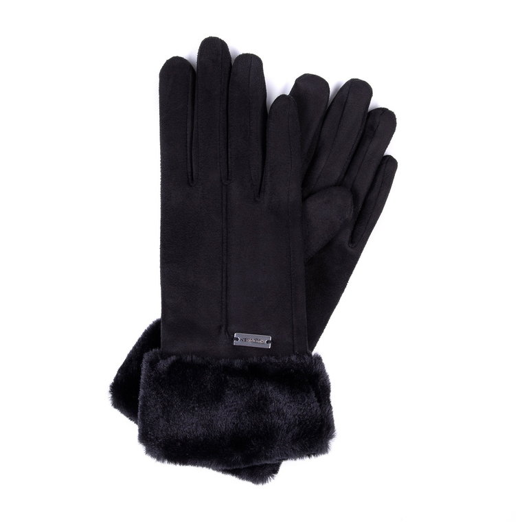 Damskie rękawiczki ze sztucznym futerkiem czarny