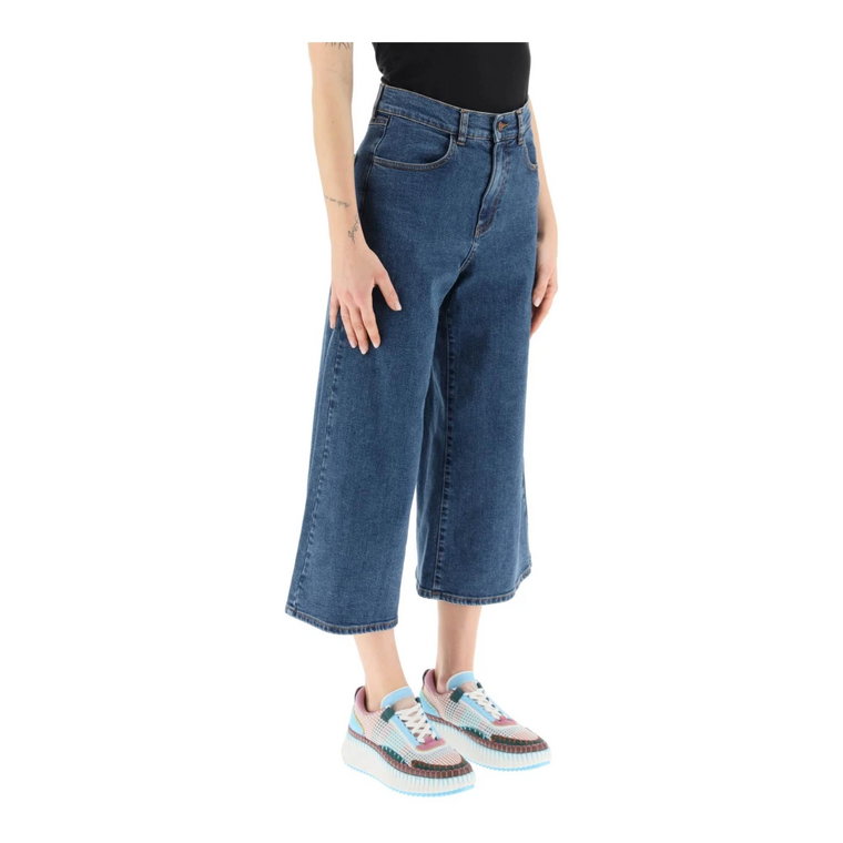 Organiczne Spodnie Culottes z Denimu w Kolorze Shady Cobalt See by Chloé