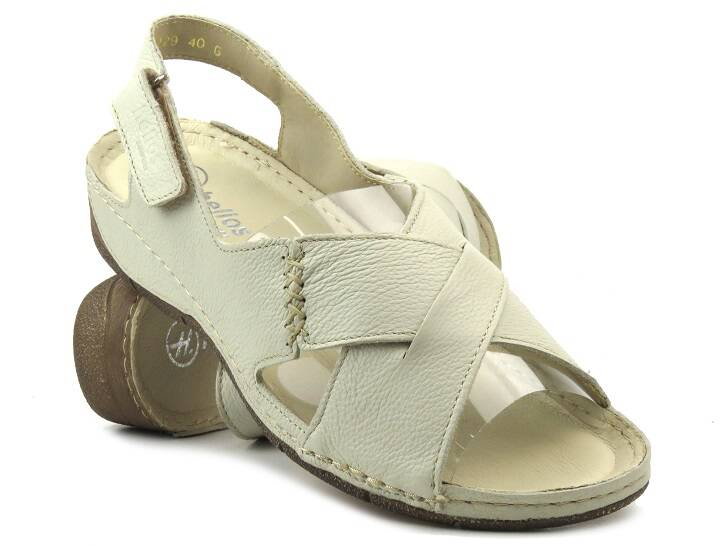 Skórzane sandały damskie ze skrzyżowanymi paskami - HELIOS Komfort 229-1, ecri