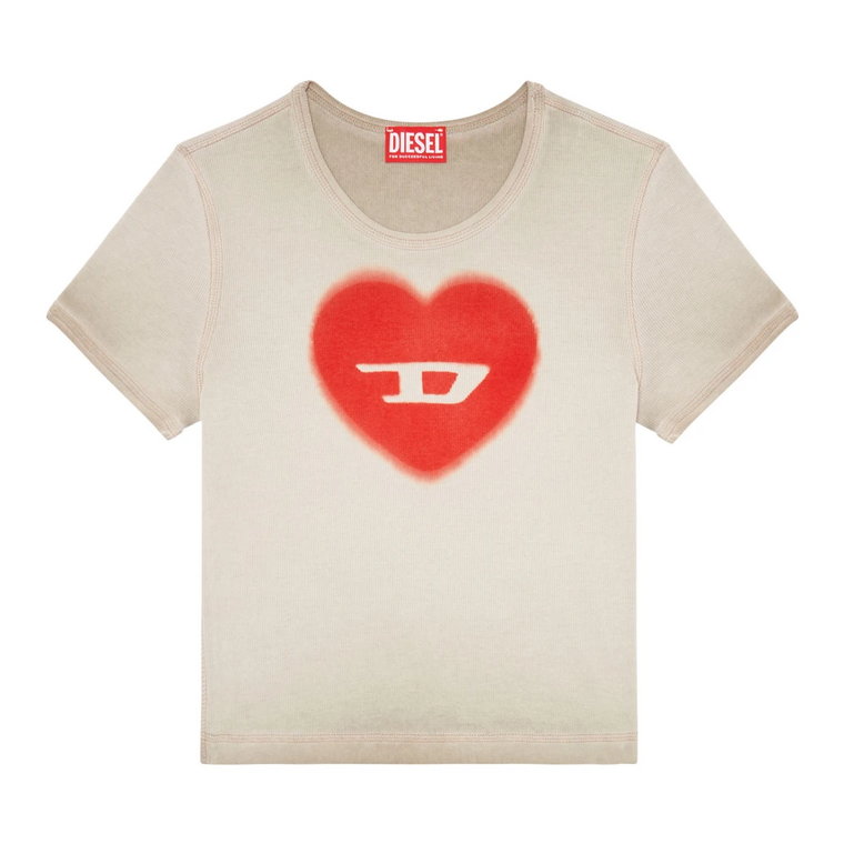 T-shirt z żebrowanym wzorem i sercem wodnym D Diesel