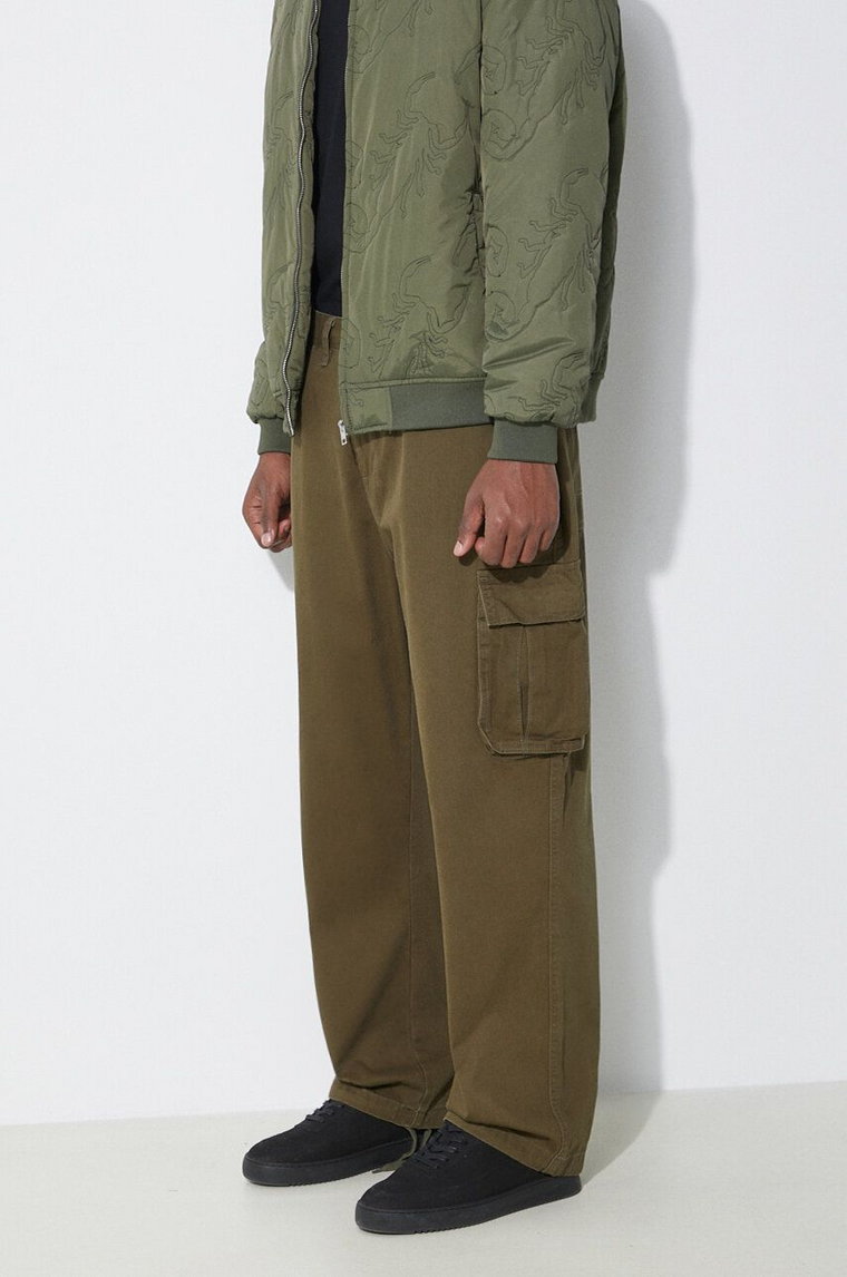 Butter Goods spodnie bawełniane Field kolor zielony fason cargo high waist BGQ1244602
