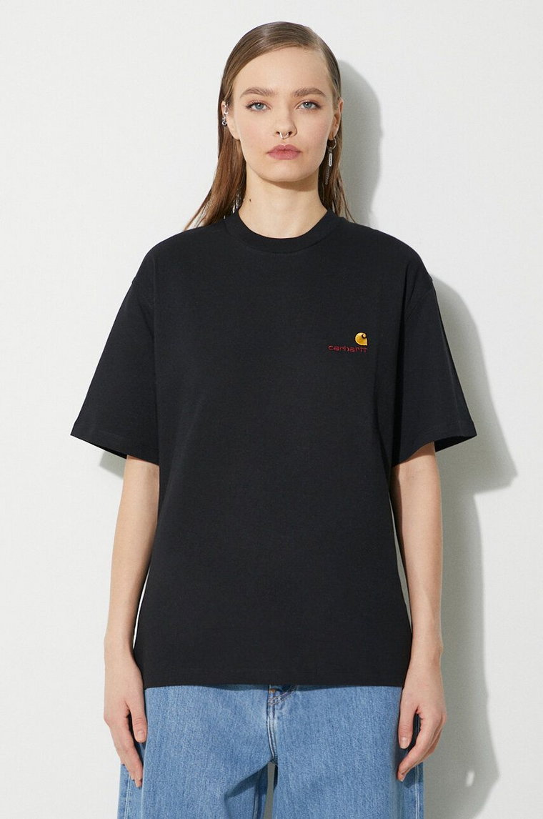 Carhartt WIP t-shirt bawełniany S/S American Script T-Shirt damski kolor czarny I032218.89XX