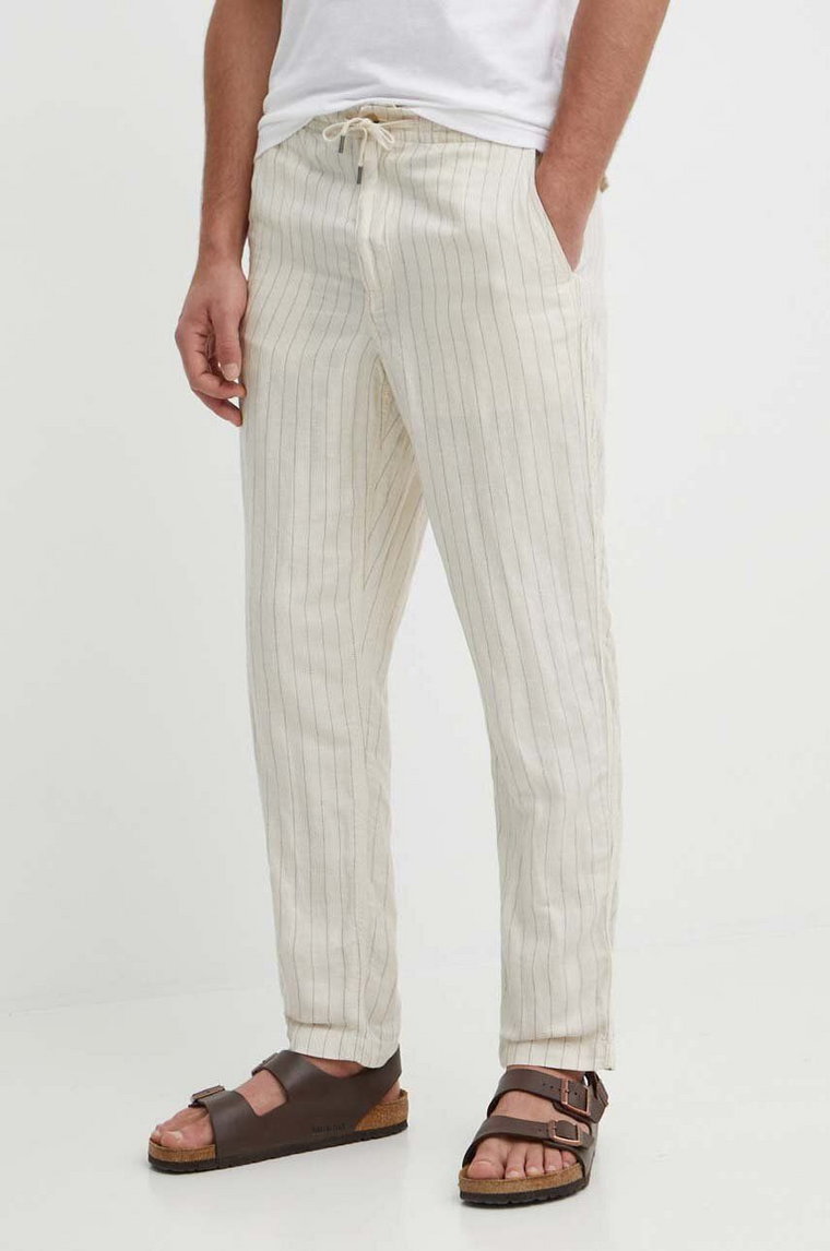 Polo Ralph Lauren spodnie lniane kolor beżowy proste 710927863