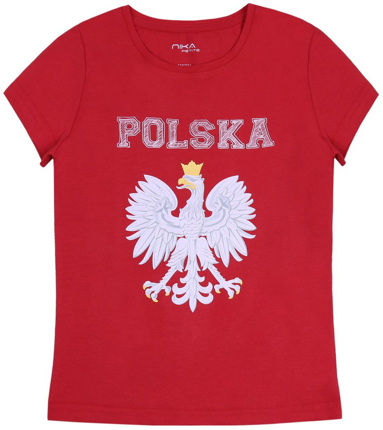 Czerwony, dziewczęcy t-shirt z orłem POLSKA