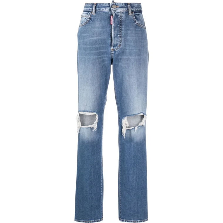 Niebieskie proste jeansy z wycięciami na kolanach Dsquared2