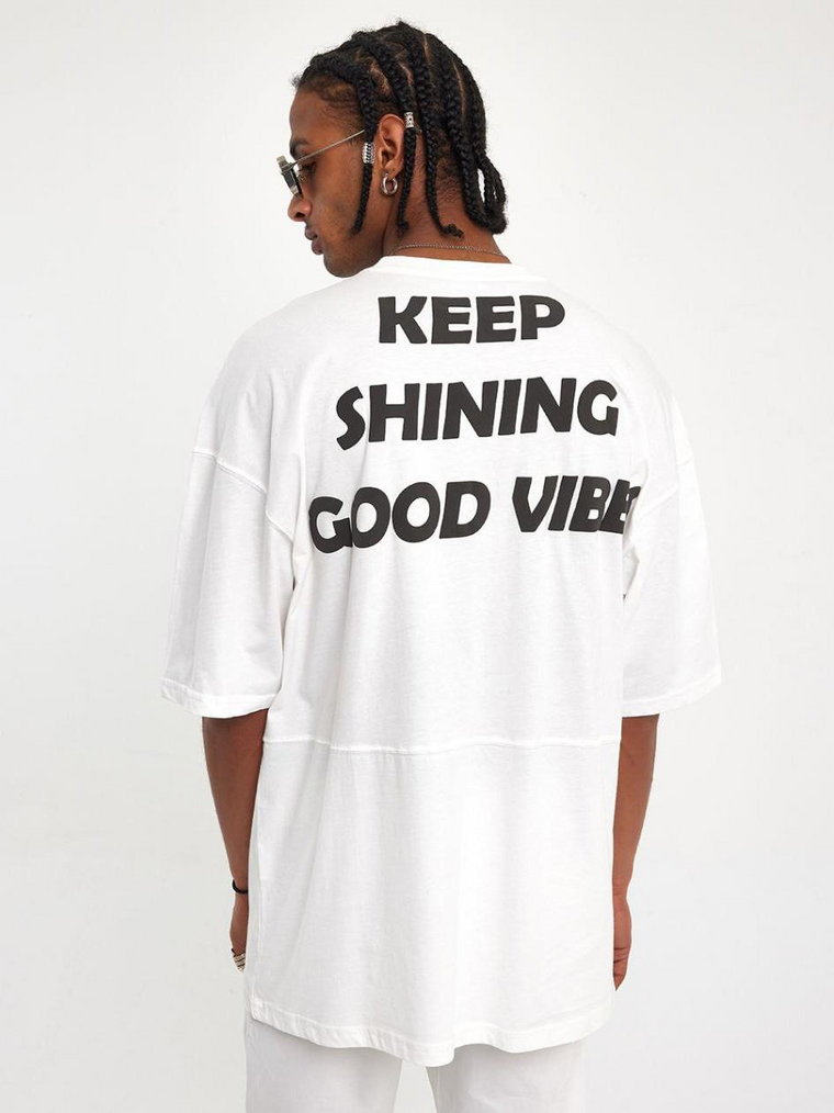 Koszulka Męska Z Krótkim Rękawem Oversize Biała YEP Keep Shining